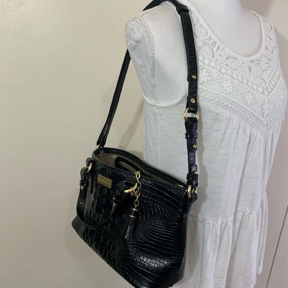 Brahmin Mini Asher Melbourne Embossed Leather Satchel Black - Picture 9 of 12